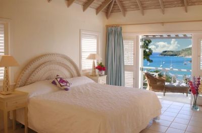 Lime Hill Villa bedroom with view of bay